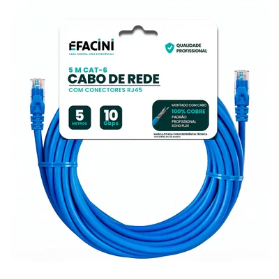 Cabo De Rede Efacini Cat6 Ef-Connect 100% Cobre, Anatel - 5 Metros