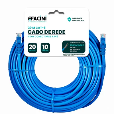 Cabo De Rede Efacini Cat6 Ef-Connect 100% Cobre, Anatel - 20 Metros