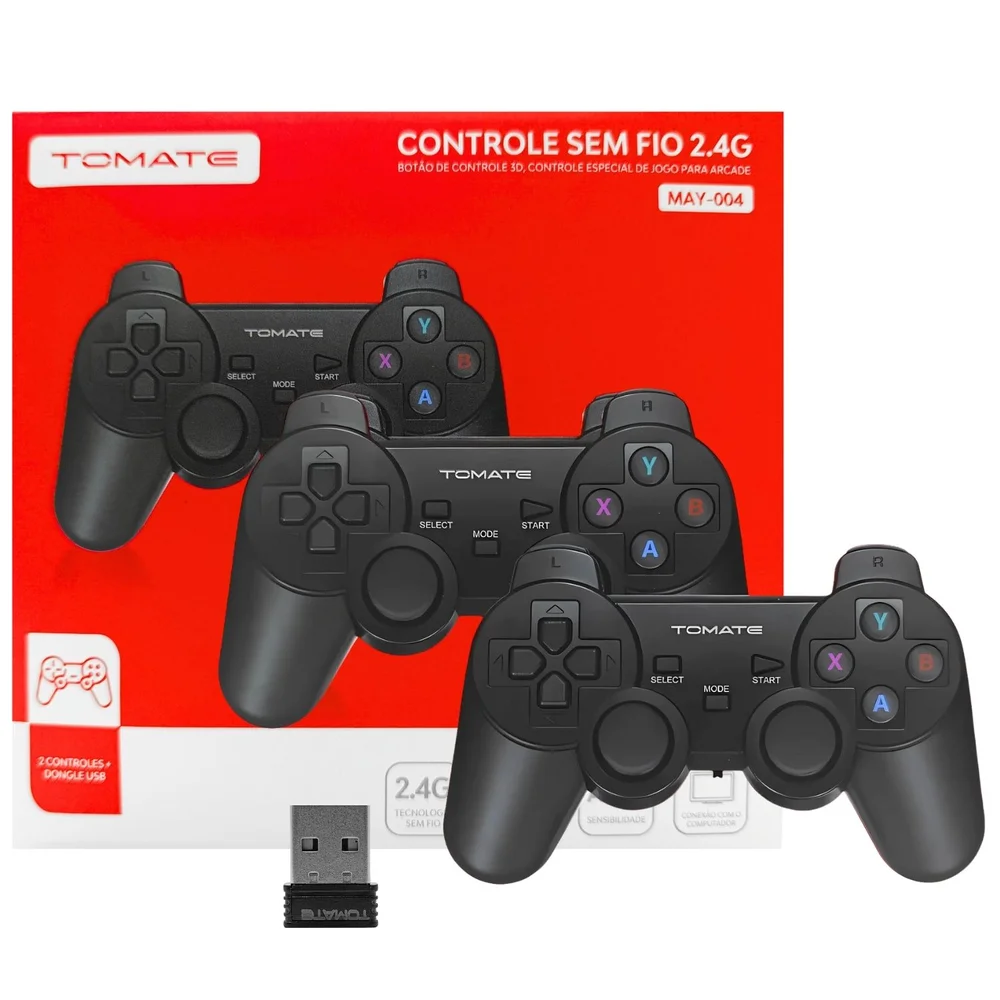 Kit 2 Controles Joystick Sem Fio Wireless 2.4g Para PC WINDOWS - Tomate