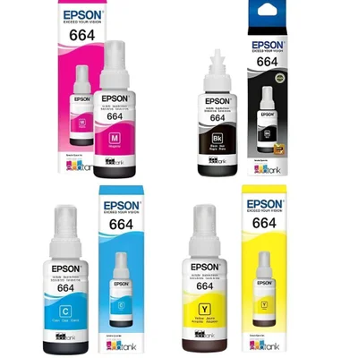 Kit Refis De Tintas Epson 7664, Preto, Magenta, Ciano, Amarelo, T664120 T664320 T664220 T664420