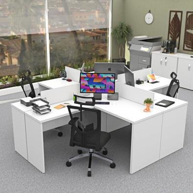 Estação De Trabalho Ilha De Canto 140x60 Escritório Netmobil - Branco