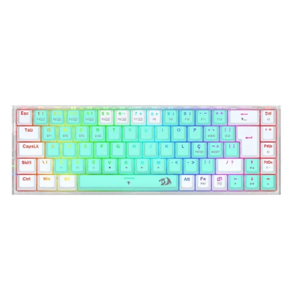 Teclado Mec Redragon Castor Pro, RGB, Wireless, Switch Gentle Mine, Cyan/white/transparent-k631RGB-pro-gw(pt-gentlelime)