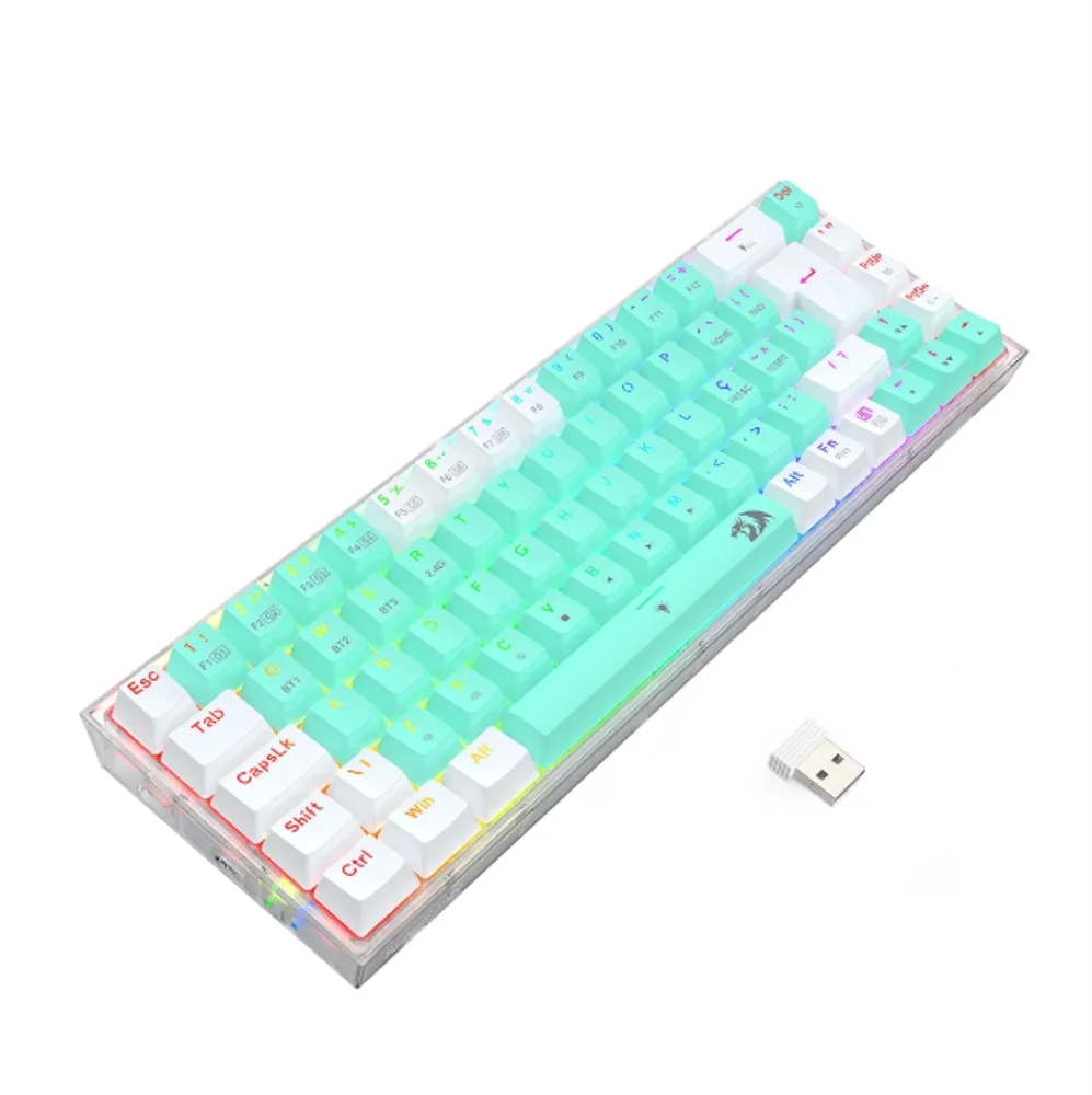 Imagem 2 de 5 do produto Teclado Mec Redragon Castor Pro, RGB, Wireless, Switch Gentle Mine, Cyan/white/transparent-k631RGB-pro-gw(pt-gentlelime)