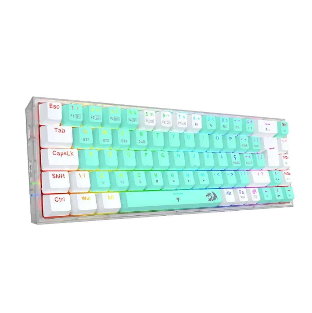 Imagem 3 de 5 do produto Teclado Mec Redragon Castor Pro, RGB, Wireless, Switch Gentle Mine, Cyan/white/transparent-k631RGB-pro-gw(pt-gentlelime)