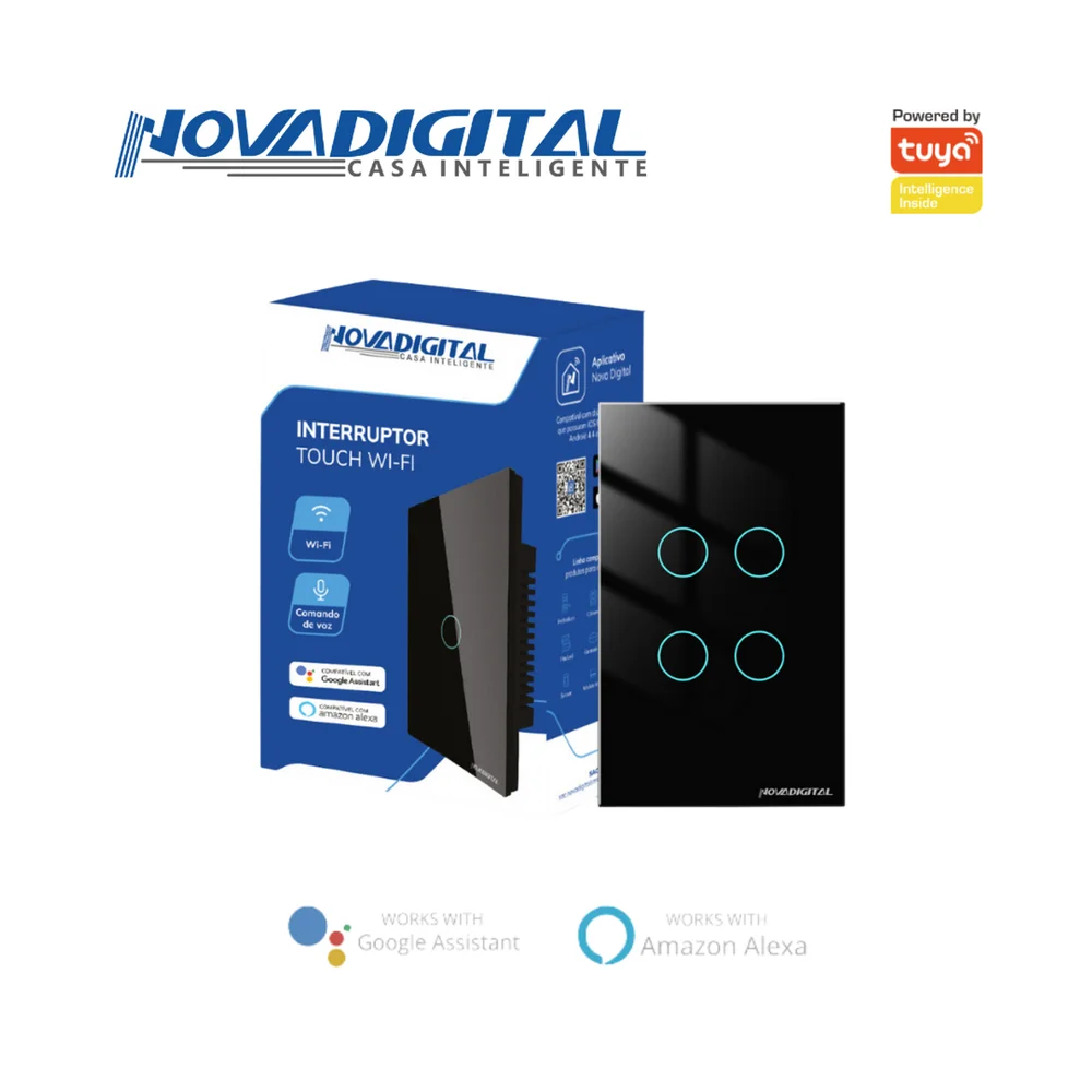 Interruptor Inteligente Lite 4 Botões Touch Wi-fi Preto Novadigital (4x2) Lite-ws4-b