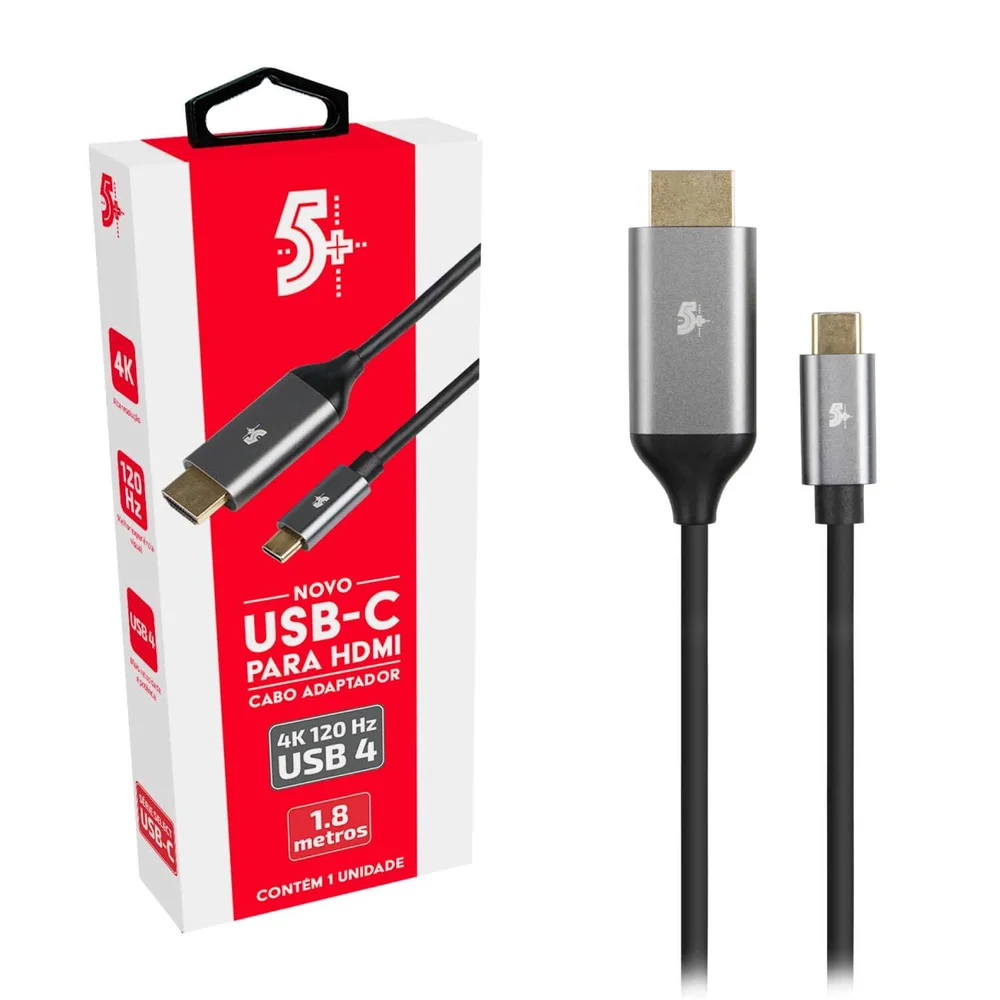 Imagem 2 de 5 do produto Cabo Usb 4.0 Tipo C Para HDMI Macho - 4k 120hz - 1,8 Metro