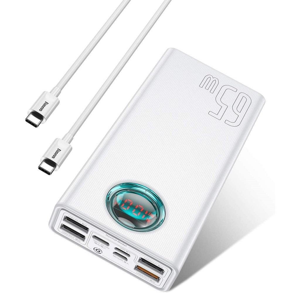 Power Bank Carregador Portátil Celular 65w 30000mah Display Usb Ip Bateria Extra Banco De Carga - Branco