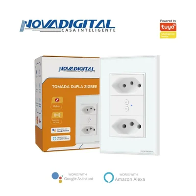Tomada Inteligente Dupla Zigbee 10a 20a Novadigital Nts2 Smart Life Alexa Google 110v-220v Branco