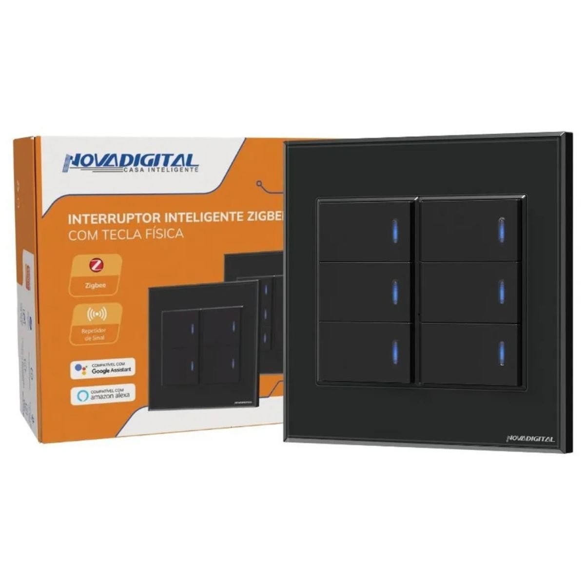 Interruptor Inteligente Zigbee 4x4 4 Teclas Físicas Novadigital Automação Tuya Smart Life Compatível Alexa e Google Home