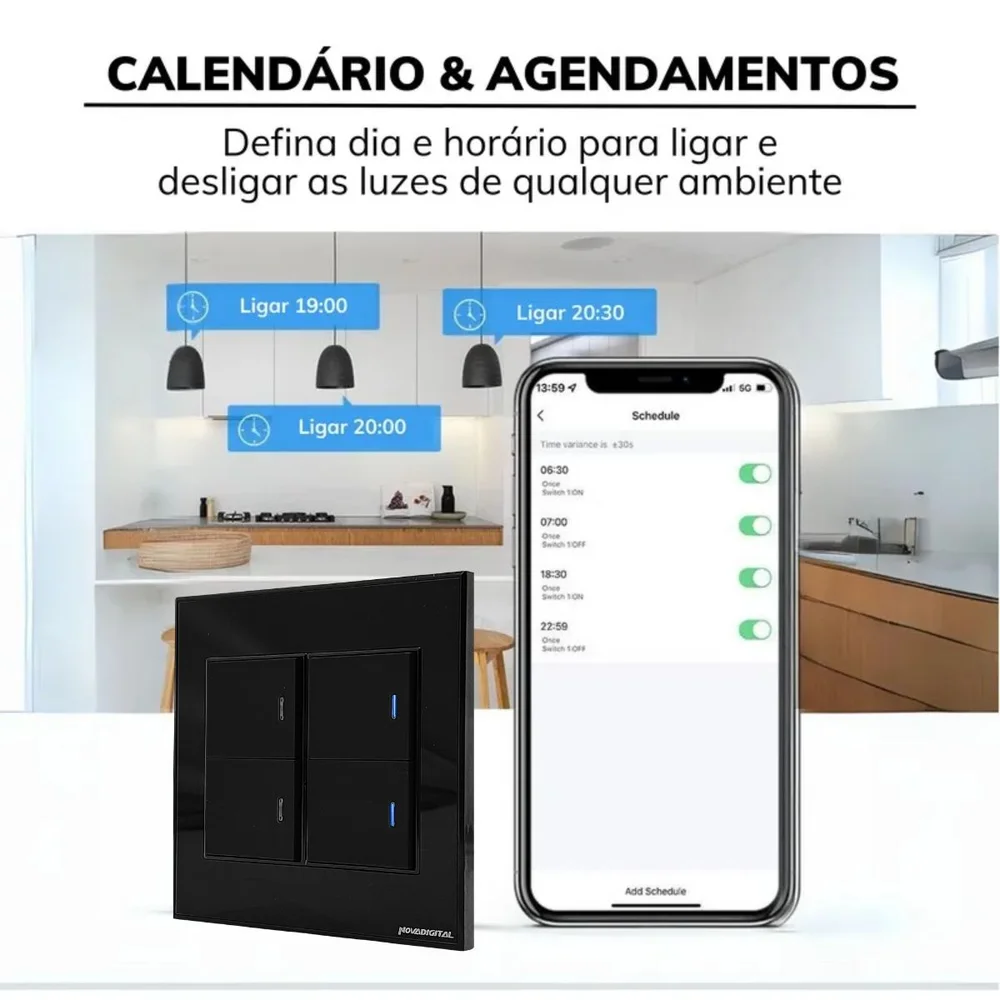 Imagem 2 de 5 do produto Interruptor Inteligente Zigbee 4x4 4 Teclas Físicas Novadigital Automação Tuya Smart Life Compatível Alexa e Google Home
