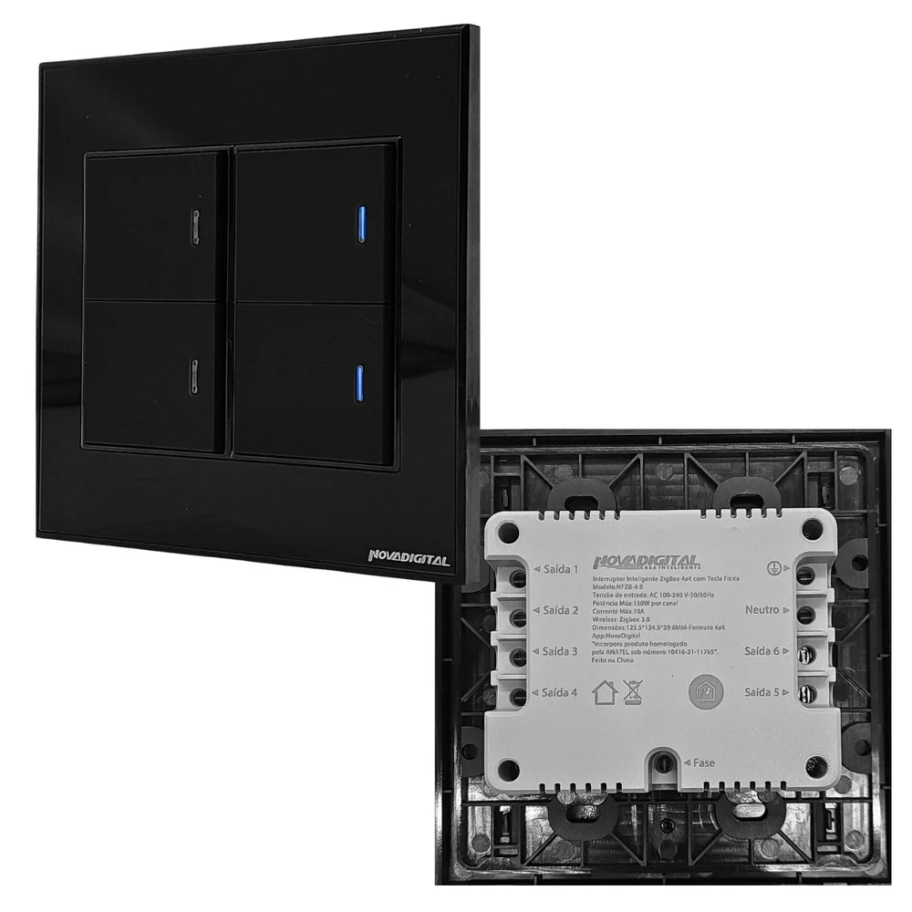 Imagem 4 de 5 do produto Interruptor Inteligente Zigbee 4x4 4 Teclas Físicas Novadigital Automação Tuya Smart Life Compatível Alexa e Google Home