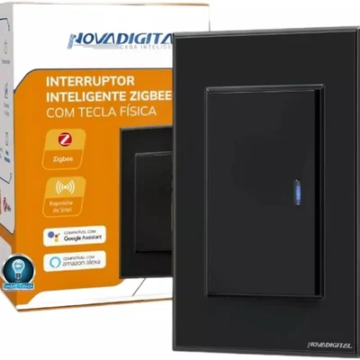 Interruptor Tecla Fisica Com LED 1 Boão Zigbee Preto Novadigital -nfzb-1-b