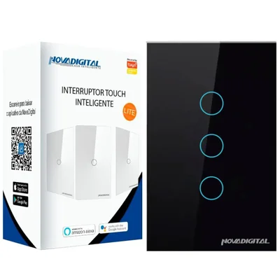 Interruptor Smart 4x2 Wifi Inteligente 3 Botões Touch NovaDigital Compatível com Alexa Tuya