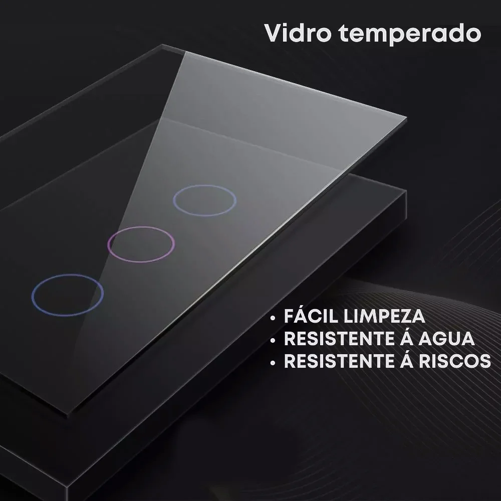 Imagem 2 de 5 do produto Interruptor Inteligente Touch Wifi 3-botoes Compativel Com Alexa E Google Assist - Preto