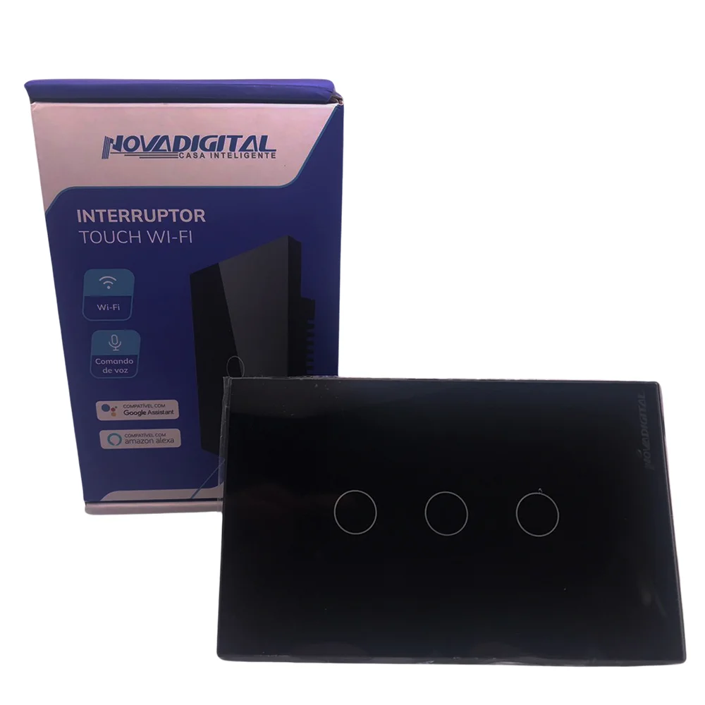 Imagem 4 de 5 do produto Interruptor Inteligente Touch Wifi 3-botoes Compativel Com Alexa E Google Assist - Preto