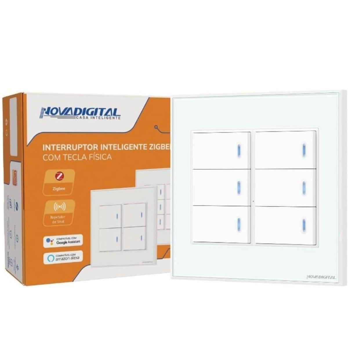 Interruptor Inteligente Zigbee Novadigital 4x4 6 Teclas Físicas Compatível com Alexa Google Tuya Smart Life Bivolt