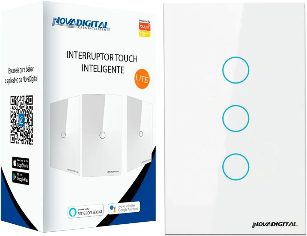 Imagem 3 de 5 do produto Interruptor Inteligente Lite 3 Botões Touch Wi-fi Branco Novadigital Lite-ws3-w