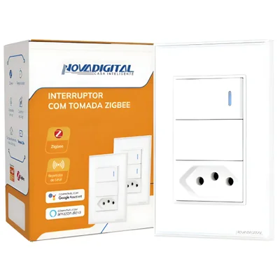 Interruptor Inteligente Zigbee Novadigital 1 Tecla Física Click, 1 Tomada 20A Tuya Smart Life Alexa Google 110V 220V Bivolt