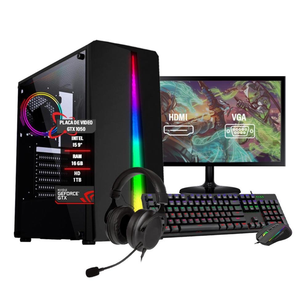 PC Gamer Completo I5 9º Gtx1050 Ram16gb Hd 1TB SSD 480GB 24"