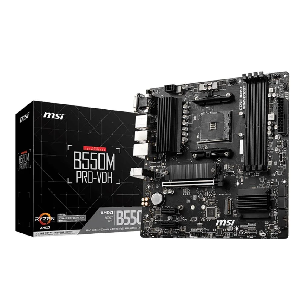 Placa-mãe Msi B550m Pro-vdh, Amd Am4, Ddr4, Suporte 128GB, Displayport, HDMI, Vga, PCie, Matx 8