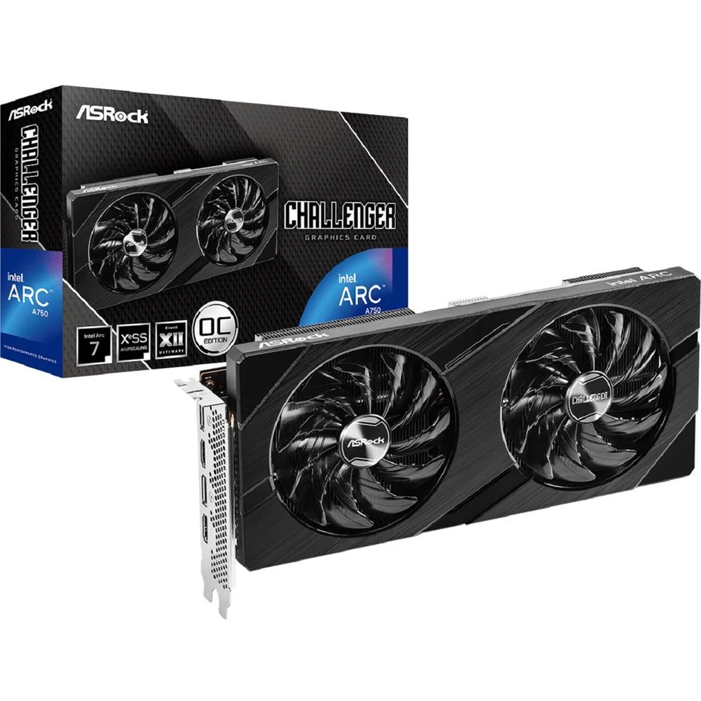 Placa De Vídeo Asrock Arc A750 Challenger D Oc, 8GB, Gddr6, 256-bit, Preto