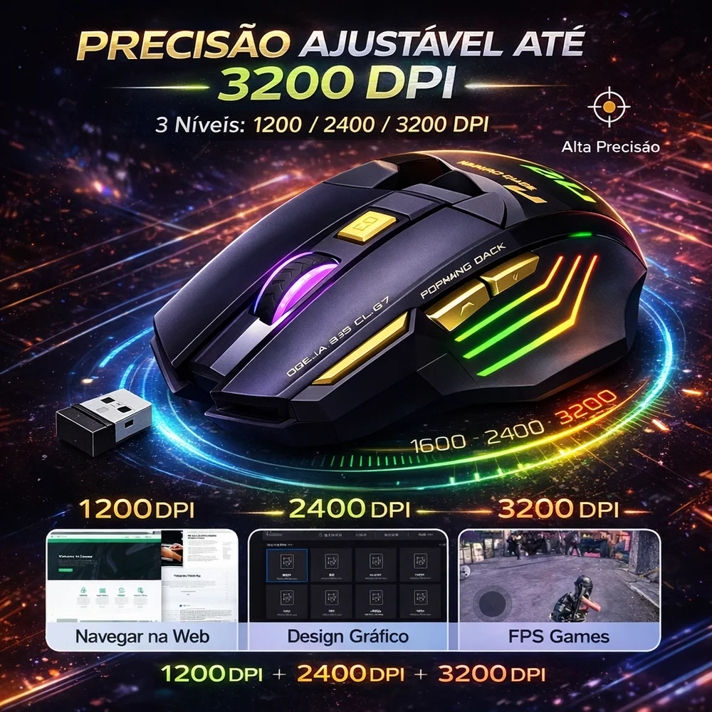 Imagem 5 de 5 do produto Mouse Gamer Sem Fio Recarregável 3200 Dpi