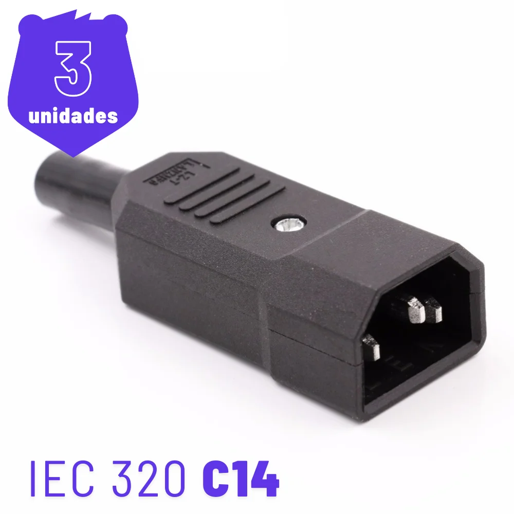 Imagem 3 de 4 do produto Kit 3 Plug Ac Tripolar C14 10a Macho