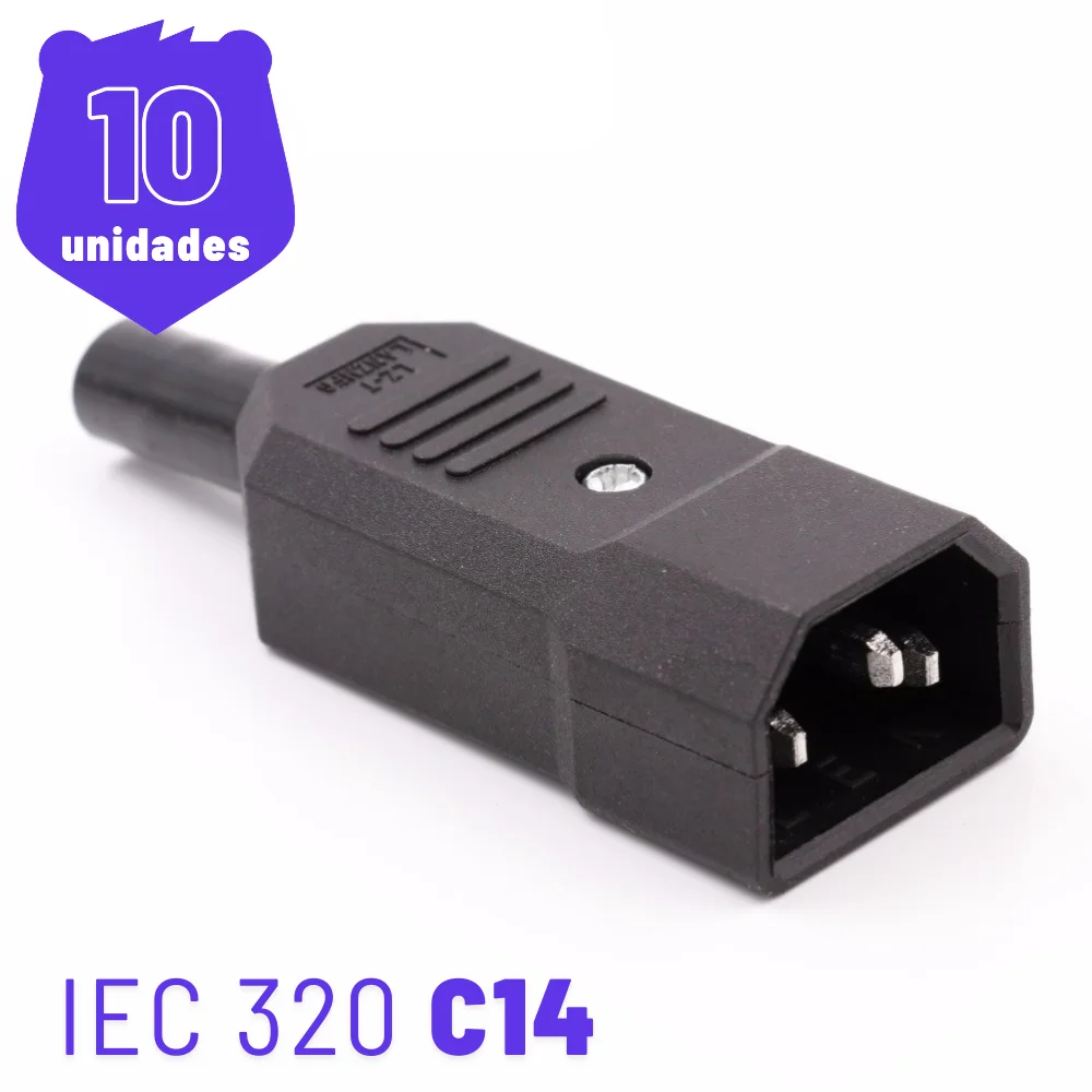Imagem 2 de 4 do produto Kit 10 Plug Ac Tripolar C14 10a Macho