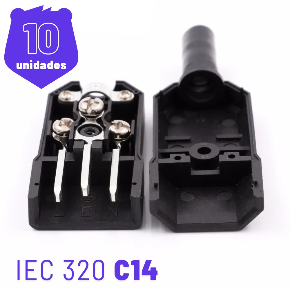 Imagem 3 de 4 do produto Kit 10 Plug Ac Tripolar C14 10a Macho