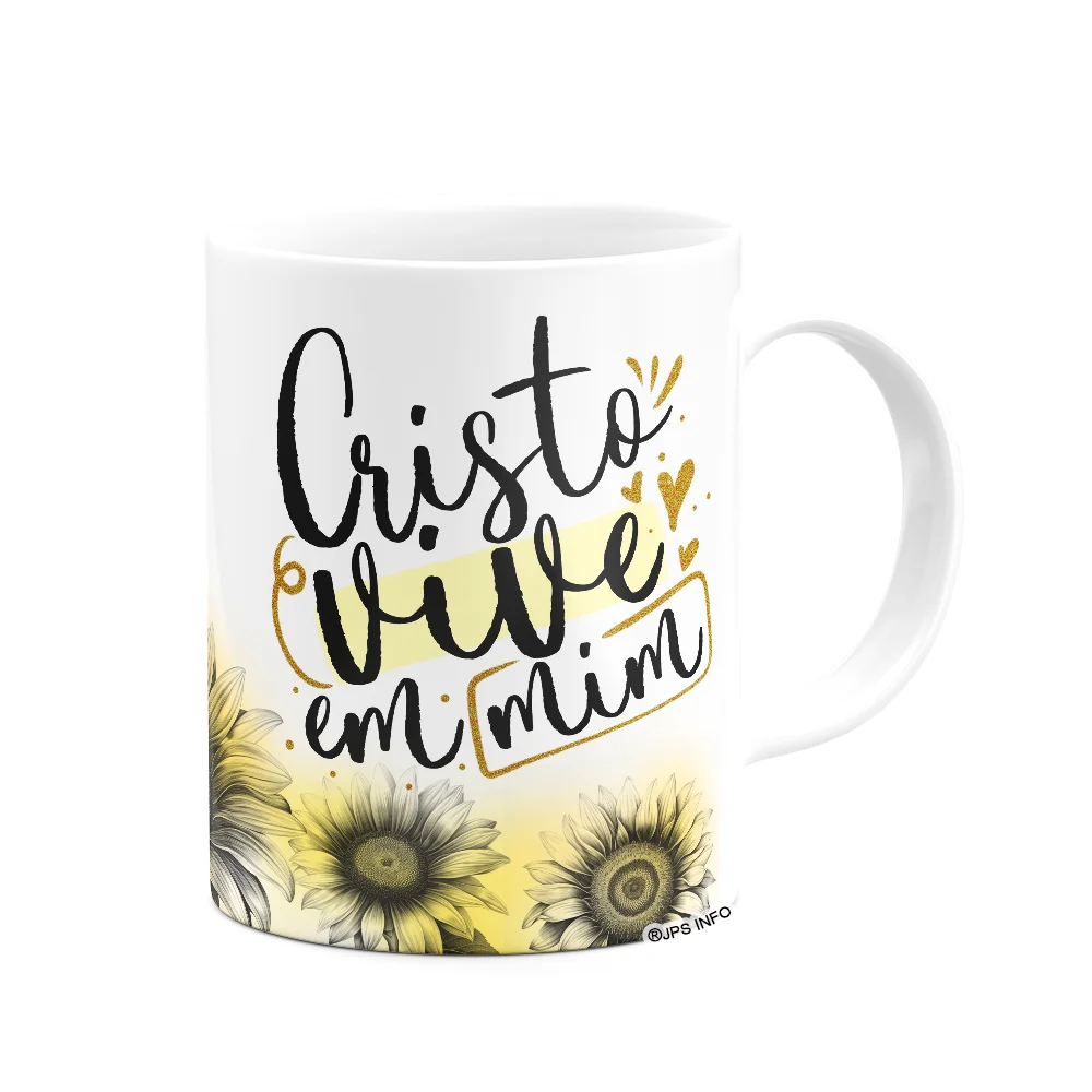 Imagem 3 de 3 do produto Caneca Amor E Fé - Cristo Vive Em Mim - 325ml Branca