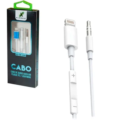 Cabo Auxiliar Lightning Para Iphone 3,5mm Caixa Som P2 1m