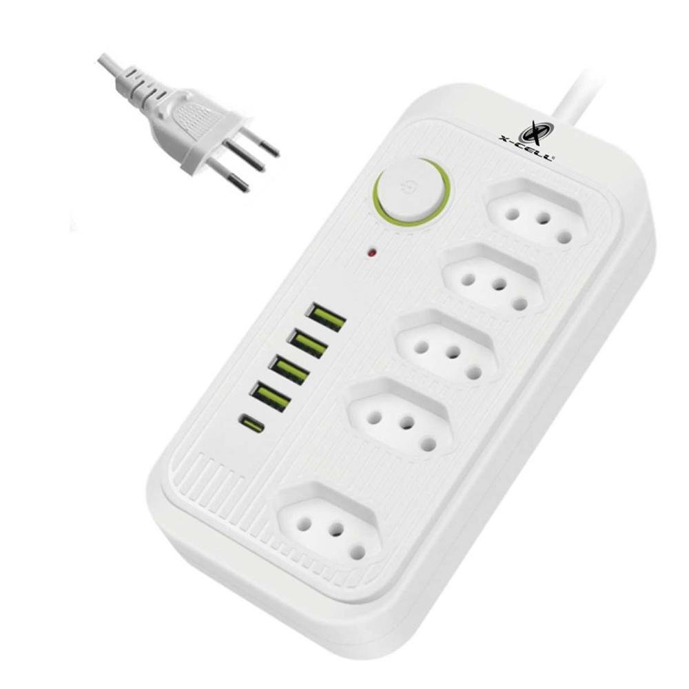 Filtro De Linha 5 Tomadas 4 Usb / Usb C Bivolt Cabo 2 Metros
