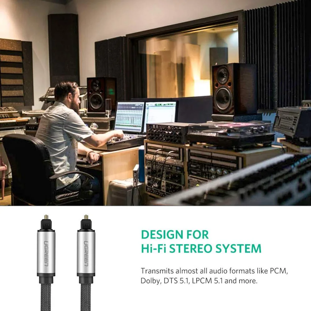Imagem 2 de 5 do produto Cabo De Áudio Óptico Digital Ugreen Hí Fi Dts Toslink 1 Mt.