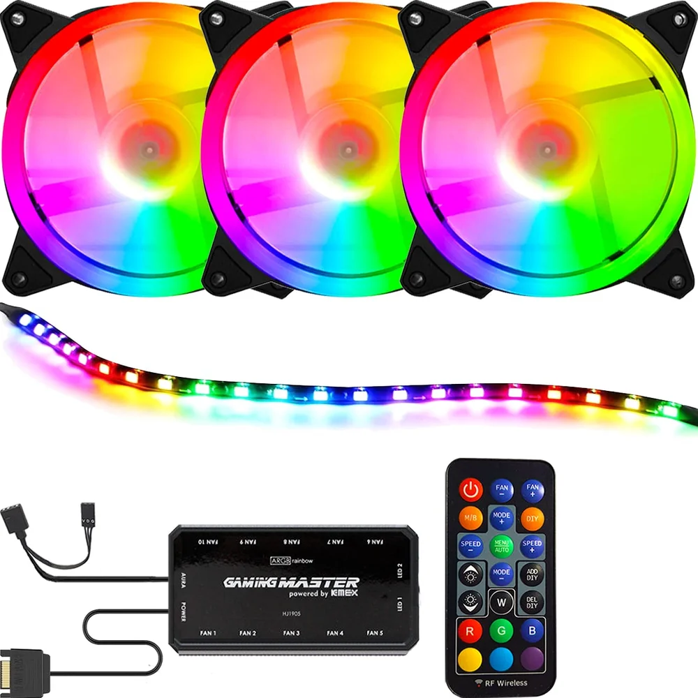 Kit LED Fan ARGB Aada 3un 120mm Kmex 4