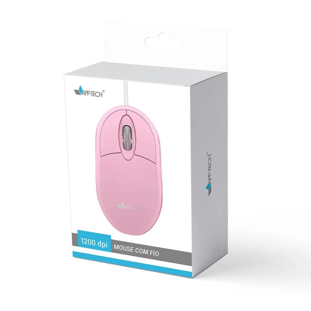 Imagem 2 de 3 do produto Mouse Óptico Usb Rosa Pastel, 1200dpi, Mf106 App-tech - Cx 1 Un