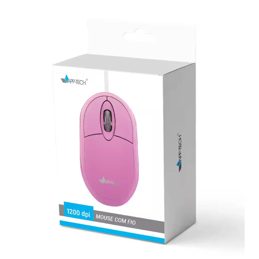 Imagem 2 de 3 do produto Mouse Óptico Usb Rosa 1200dpi Mf104 App-tech - Cx 1 Un
