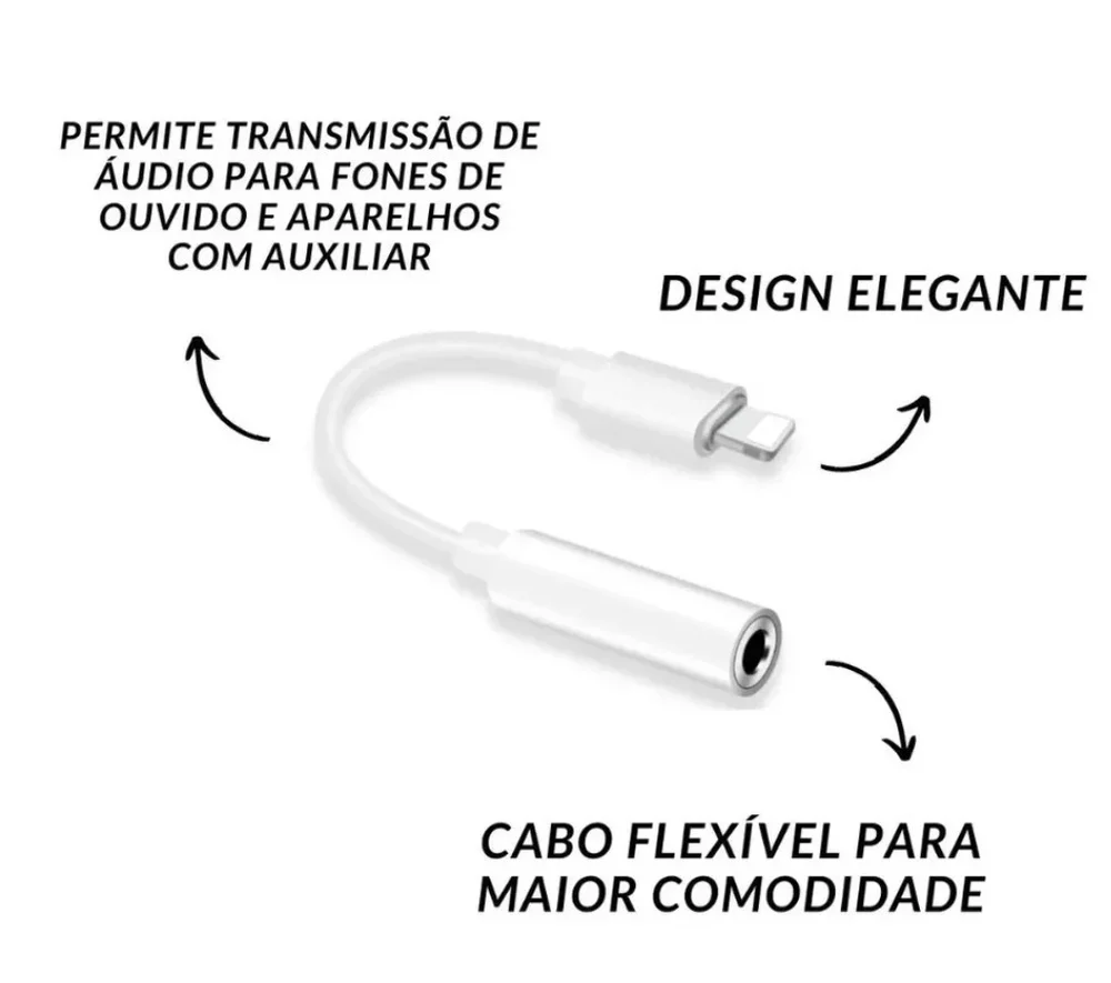 Imagem 3 de 5 do produto Cabo Adaptador Compatível Iphone P2 Áudio C/ Bluetooth