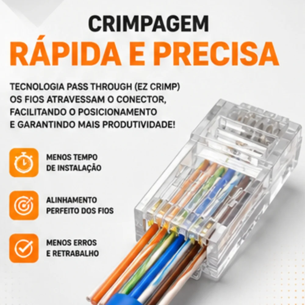 Imagem 2 de 5 do produto Conector Rede Ez Rj45 Cat6 Vazado Pack 100 Unidades