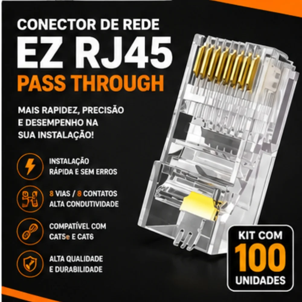 Imagem 5 de 5 do produto Conector Rede Ez Rj45 Cat6 Vazado Pack 100 Unidades