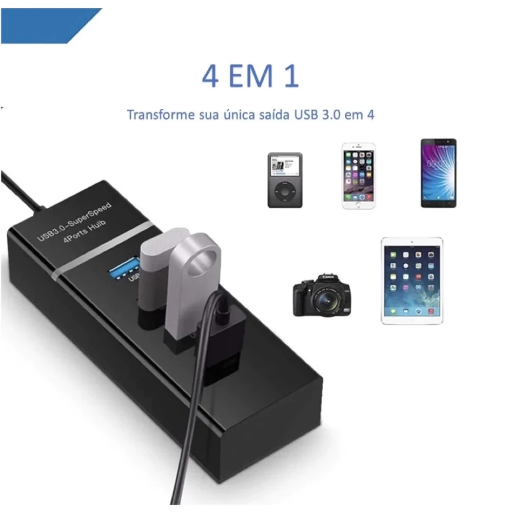 Imagem 3 de 5 do produto Hub Usb 3.0 Com 4 Portas Alta Velocidade 5.0 Gbps Uh-30 Preto