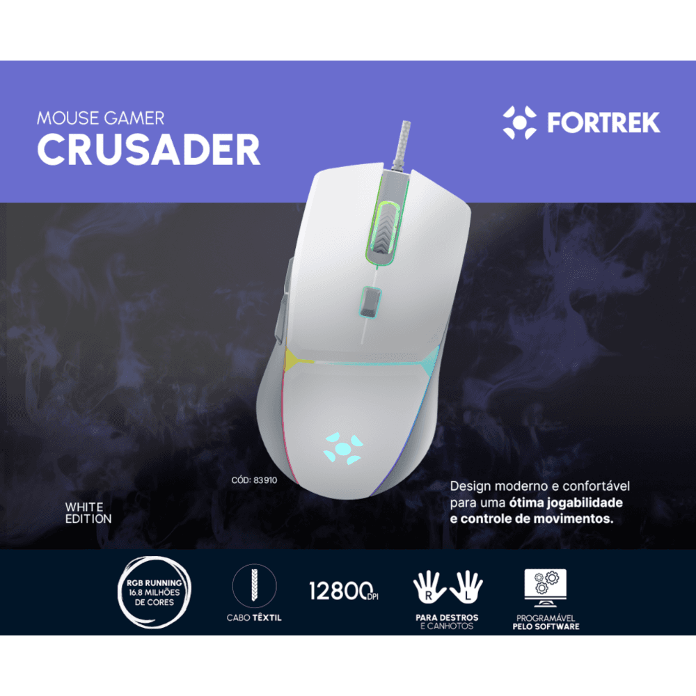 Mouse Gamer RGB Fortrek Crusader White Edition 12800dpi Mouse Gamer RGB Fortrek Crusader White Edition 12800dpi
