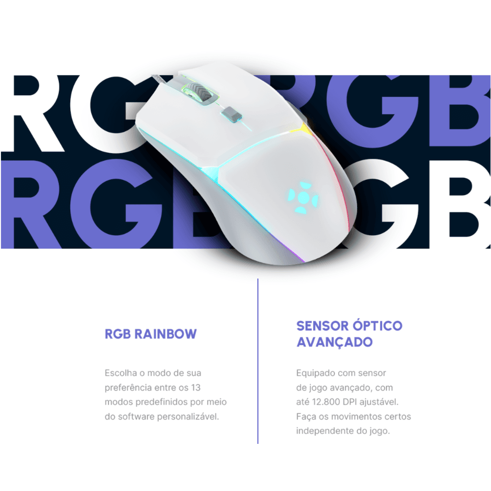 Mouse Gamer RGB Fortrek Crusader White Edition 12800dpi Mouse Gamer RGB Fortrek Crusader White Edition 12800dpi