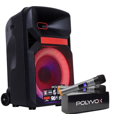 Caixa De Som Xc-812t Polyvox Bluetooth 600w + 2 Mic Sem Fio