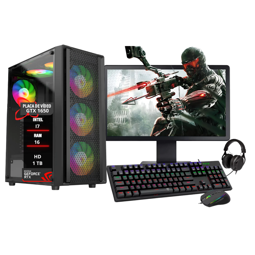 PC Gamer Completo Intel I7 3° Gtx1650 16gb Hd 1TB SSD 120GB