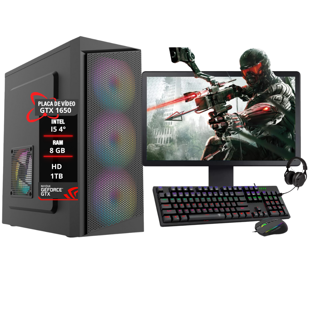 PC Gamer Completo Intel I5 4º Ger Gtx 1650 8GB Hd 1TB
