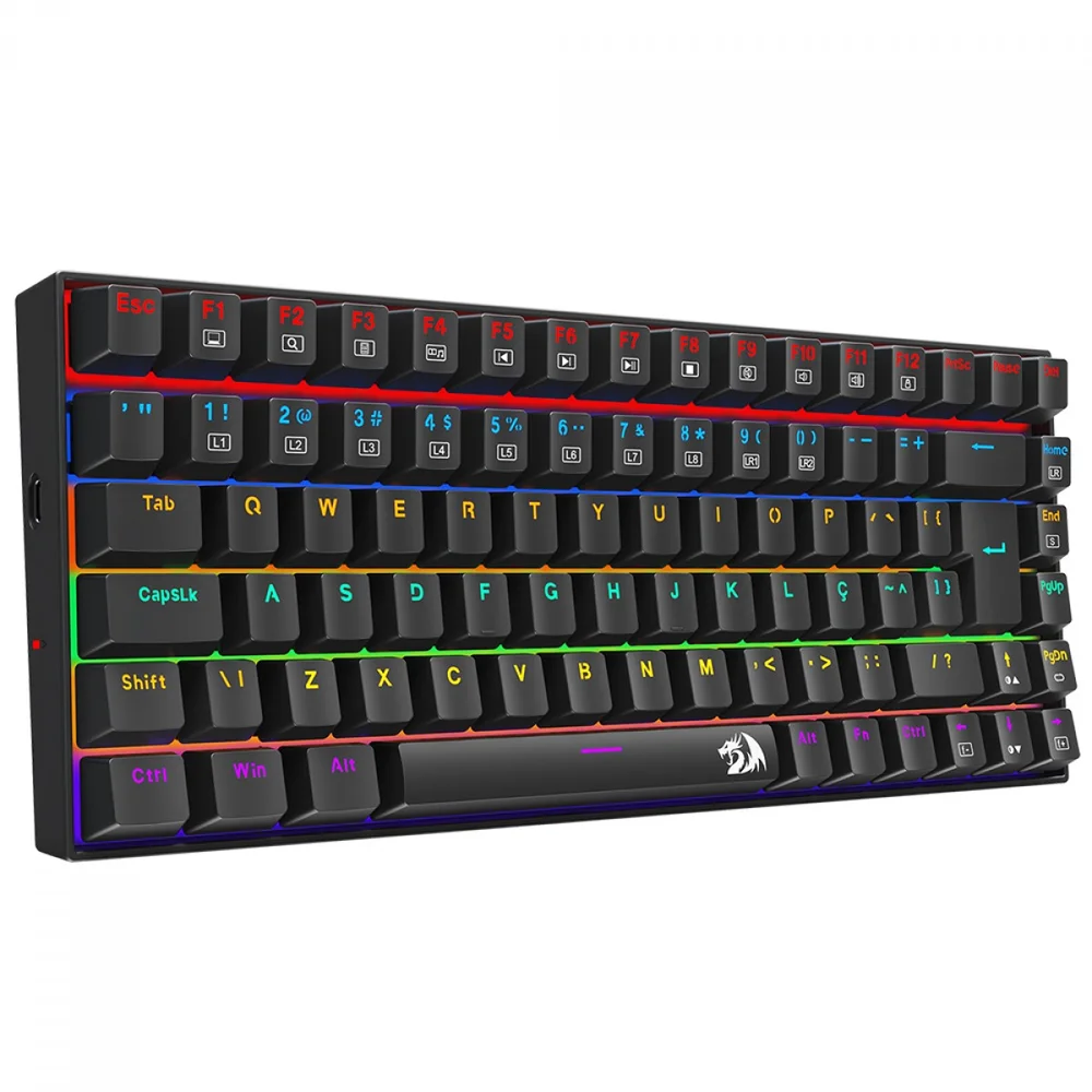 Imagem 3 de 5 do produto Teclado Gamer Mecânico Redragon Phantom Rainbow, Usb, Switch Brown, Abnt2, 75%, Preto, K629-kb (pt-brown)