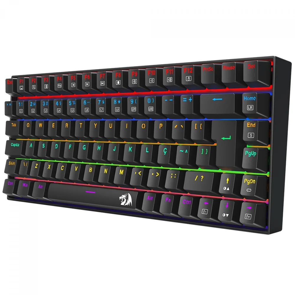 Imagem 4 de 5 do produto Teclado Gamer Mecânico Redragon Phantom Rainbow, Usb, Switch Brown, Abnt2, 75%, Preto, K629-kb (pt-brown)