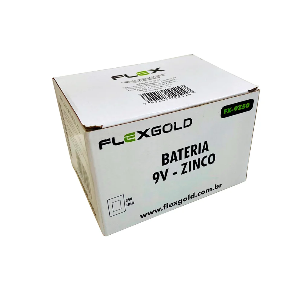 Imagem 2 de 3 do produto Bateria Zinco 9v Flex Caixa Com 50 Unidades Fx-9z50