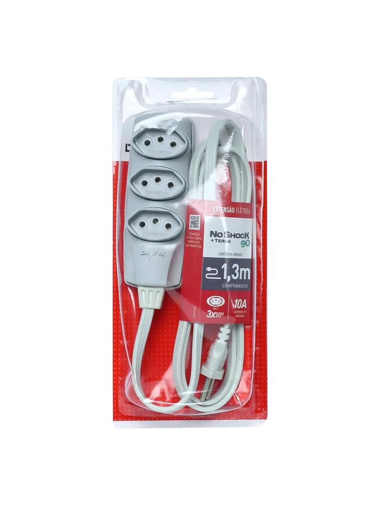 Imagem 2 de 5 do produto Extensao Noshock 90 Pp 3x0,75 2p+t 10a Cinza 1,3 Metros Dn1905