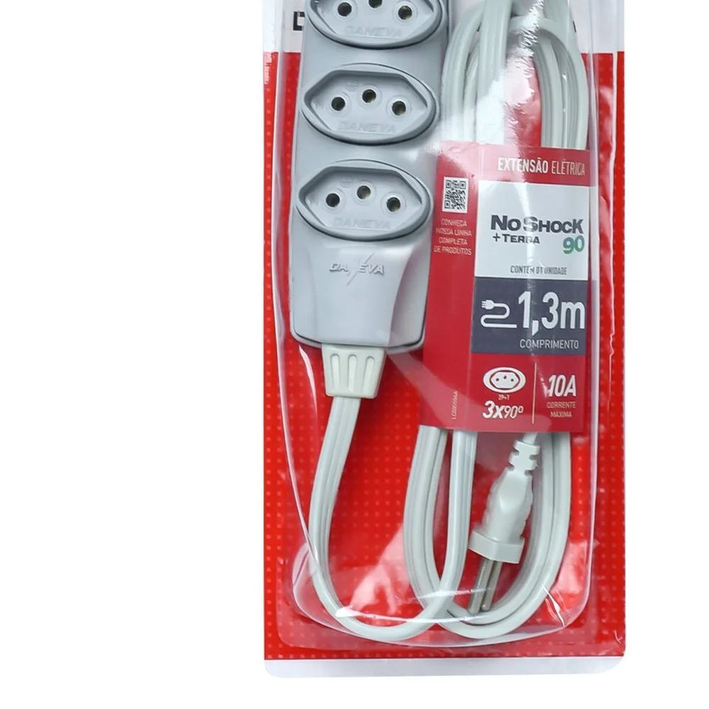 Imagem 4 de 5 do produto Extensao Noshock 90 Pp 3x0,75 2p+t 10a Cinza 1,3 Metros Dn1905